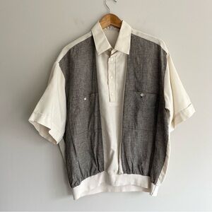 Norm Thompson Vintage Cream Banded Short Sleeve Polo Shirt Extra Large